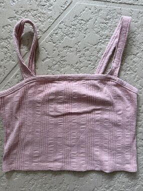 Ribbed Square-Neck Crop Tank Top - Pink